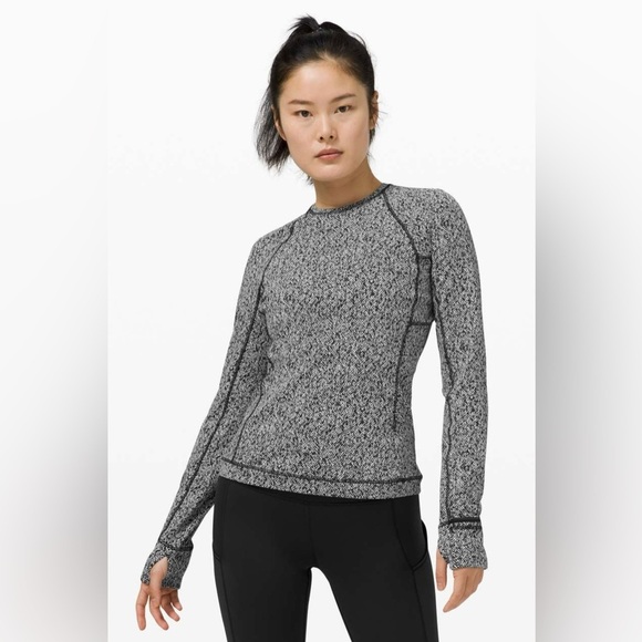 Lululemon Runderful Long Sleeve Size 10 Scattered Herringbone Black White - Picture 3 of 13